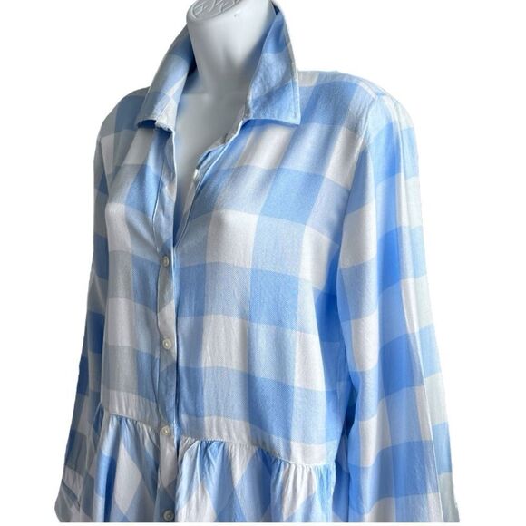 ALLEN B By Allen Schwartz Baby Blue And White Check Button Down Shirt Size M. - Picture 4 of 8